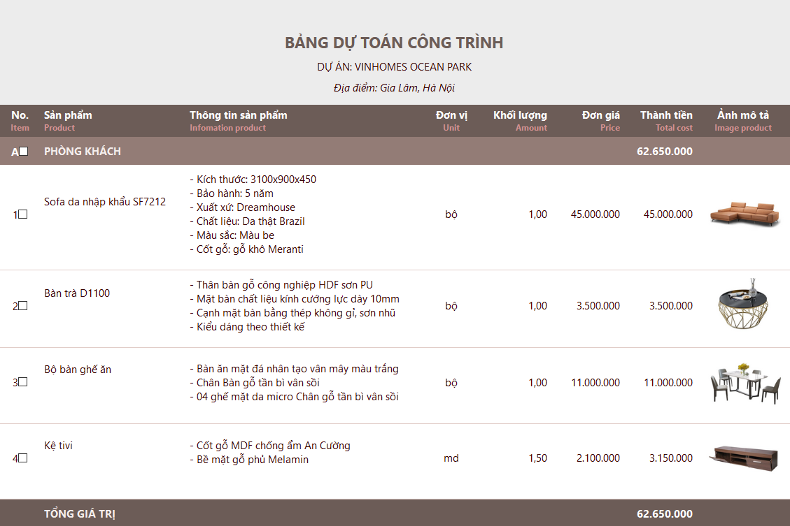 Báo giá thi công nội thất Chung cư – Biệt thự – Nhà phố