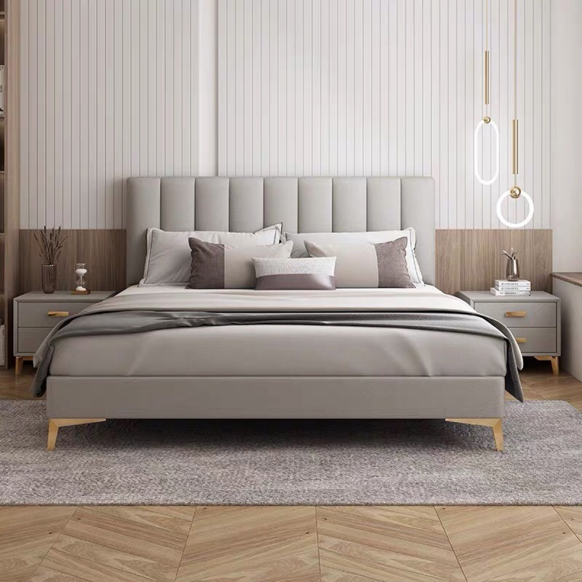 Giường ngủ hiện đại B208 màu xám nhã nhặn