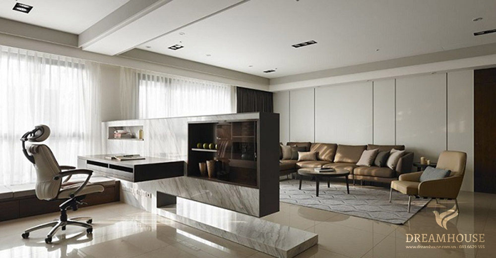 Thiết kế phòng khách kết hợp với phòng làm việc