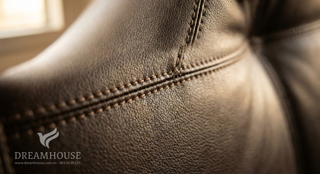 Chi tiết đường may đầu giường bọc da thủ công
