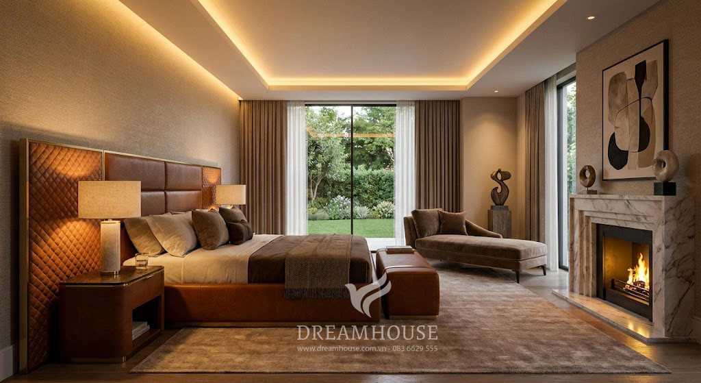 Giường bọc da cao cấp cho phòng ngủ Master sang trọng