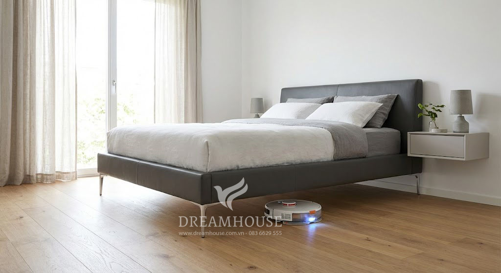 Giường da chân cao hiện đại tiện lợi cho robot hút bụi