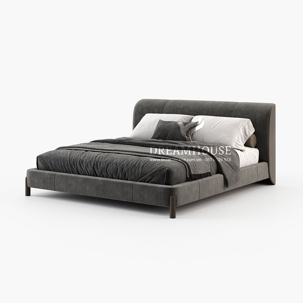 Mẫu giường ngủ bọc da B859 phiên bản màu xám ghi hiện đại
